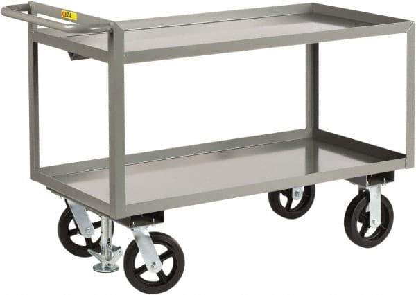 Little Giant - 2,400 Lb Capacity, 2 Shelf, Steel Shelf Truck - 36" Long x 24" Wide x 36" High, 8" Diam Mold-On Rubber Wheels - Caliber Tooling