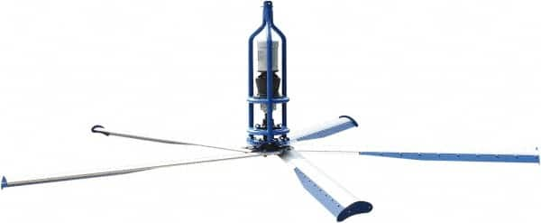 Patterson Fan - 5 Blades, 8' Blade Length, 67,178 CFM High Performance Industrial Ceiling Fan - 110 RPM, 460V, 1.8 Amps, Blue & Silver - Caliber Tooling