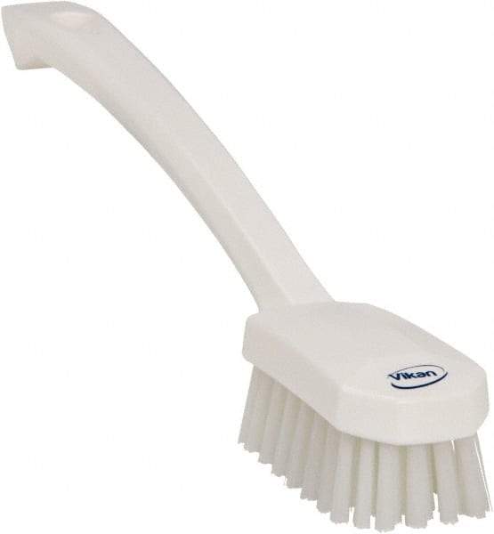 Vikan - 0.8" Bristle Length, Polyester Food Service Brush - 3" Long x 1.6" Wide Head, 10.2" OAL, Ergonomic Handle, White, Polypropylene Block - Caliber Tooling