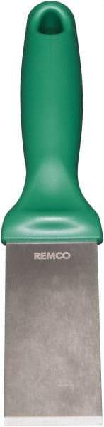 Remco - Stiff Stainless Steel Beveled Scraper - 1-1/2" Blade Width x 3-1/2" Blade Length, 5-13/32" Long Ergonomic Polypropylene Handle - Caliber Tooling