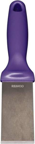 Remco - Stiff Stainless Steel Beveled Scraper - 1-1/2" Blade Width x 3-1/2" Blade Length, 5-13/32" Long Ergonomic Polypropylene Handle - Caliber Tooling