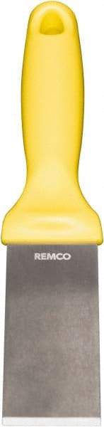 Remco - Stiff Stainless Steel Beveled Scraper - 1-1/2" Blade Width x 3-1/2" Blade Length, 5-13/32" Long Ergonomic Polypropylene Handle - Caliber Tooling