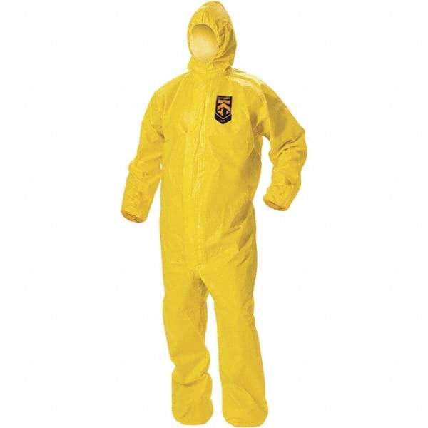 KleenGuard - Size 2XL PE Film Chemical Resistant Coveralls - Yellow, Zipper Closure, Elastic Cuffs, Elastic Ankles, Taped Seams, ISO Class 1, 2 & 3 - Caliber Tooling