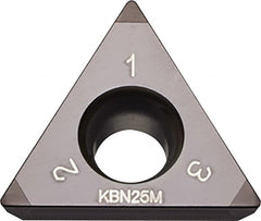 Kyocera - TPGW331 Grade KBN25M CBN Turning Insert - Megacoat Finish, 60° Triangle, 3/8" Inscr Circle, 3/16" Thick, 1/64" Corner Radius - Caliber Tooling