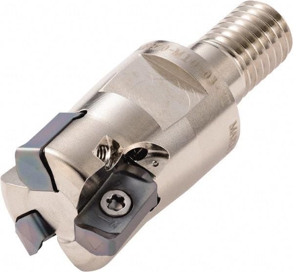 Kyocera - 25.4mm Cut Diam, 0.9906mm Max Depth, M12 Modular Connection Indexable High-Feed End Mill - Screw Holding Method, LOGU 030310ER-GM Insert, MFH Toolholder, Through Coolant - Caliber Tooling