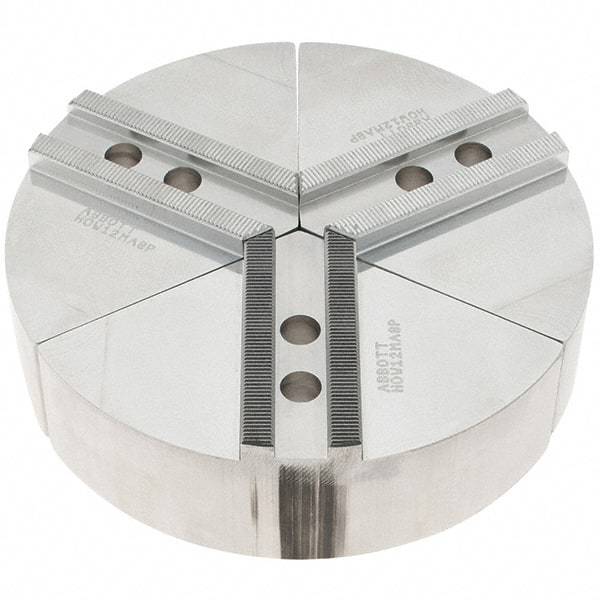 Abbott Workholding Products - 8" Max Chuck Capacity, 1/16" x 90° Serrated Interface, Round Soft Lathe Chuck Jaw - 3 Jaw, Aluminum, 0.984" Btw Mount Hole Ctrs, 8" Wide, 2" High, 12mm Fastener - Caliber Tooling