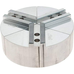 Abbott Workholding Products - 6" Max Chuck Capacity, 1.5mm x 60° Serrated Interface, Round Soft Lathe Chuck Jaw - 3 Jaw, Aluminum, 0.7874" Btw Mount Hole Ctrs, 6" Wide, 2" High, 10mm Fastener - Caliber Tooling