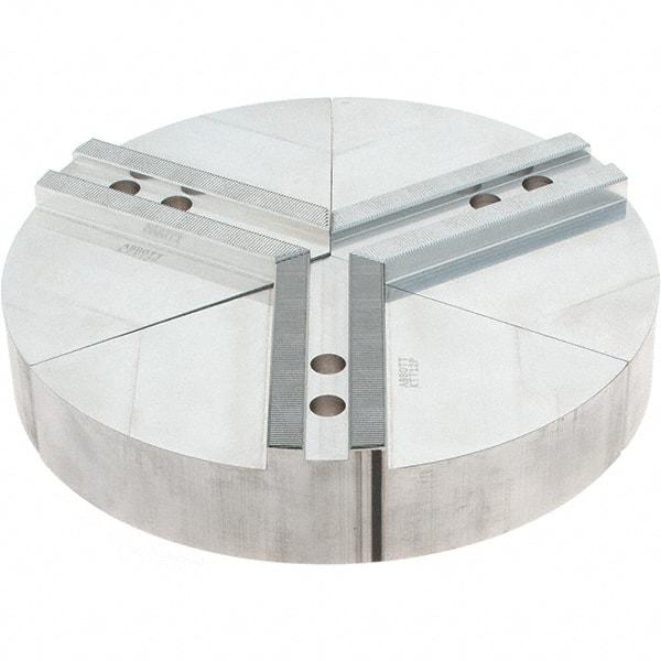 Abbott Workholding Products - 12" Max Chuck Capacity, 1.5mm x 60° Serrated Interface, Round Soft Lathe Chuck Jaw - 3 Jaw, Aluminum, 1.1811" Btw Mount Hole Ctrs, 12" Wide, 2" High, 14mm Fastener - Caliber Tooling