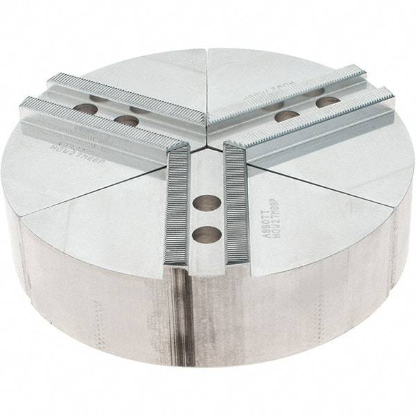 Abbott Workholding Products - 8" Max Chuck Capacity, 1.5mm x 60° Serrated Interface, Round Soft Lathe Chuck Jaw - 3 Jaw, Aluminum, 0.9843" Btw Mount Hole Ctrs, 8" Wide, 2" High, 12mm Fastener - Caliber Tooling