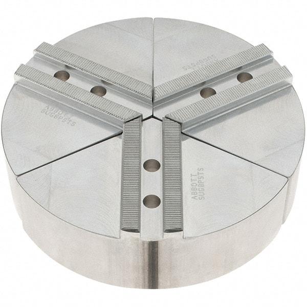 Abbott Workholding Products - 8" Max Chuck Capacity, 1.5mm x 60° Serrated Interface, Round Soft Lathe Chuck Jaw - 3 Jaw, Aluminum, 1.1811" Btw Mount Hole Ctrs, 8" Wide, 2" High, 10mm Fastener - Caliber Tooling