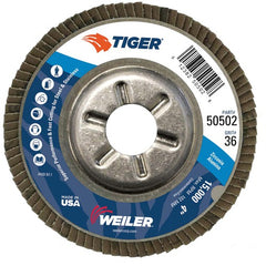 4″ Tiger Disc Abrasive Flap Disc, Angled, Alum. Backing, 36Z, 5/8″ Arbor Hole - Caliber Tooling