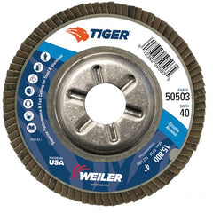 4″ Tiger Disc Abrasive Flap Disc, Angled, Alum. Backing, 40Z, 5/8″ Arbor Hole - Caliber Tooling