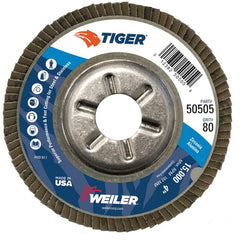 4″ Tiger Disc Abrasive Flap Disc, Angled, Alum. Backing, 80Z, 5/8″ Arbor Hole - Caliber Tooling