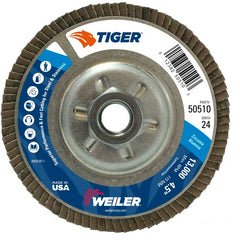 4-1/2″ Tiger Disc Abrasive Flap Disc, Angled, Alum. Backing, 24Z, 5/8″-11 UNC Nut - Caliber Tooling