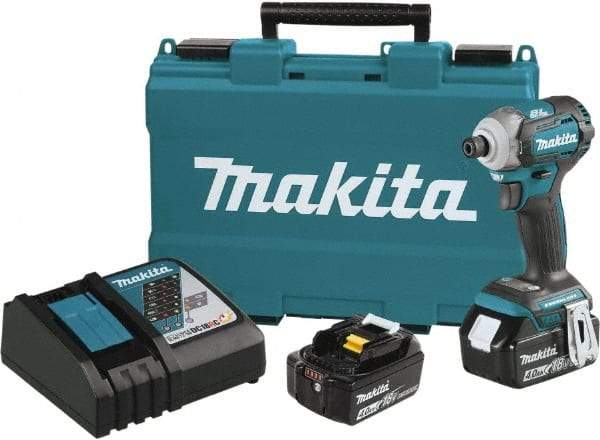 Makita - 18 Volt, 1/2" Drive, 20 Ft/Lb Torque, Cordless Impact Driver - Pistol Grip Handle, 3600 RPM, 2 Lithium-Ion Batteries Included - Caliber Tooling