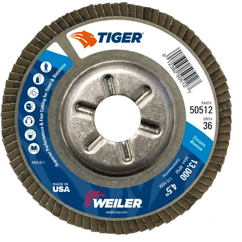 4-1/2 TIGER FLAP DISC 36Z 7/8 AH - Caliber Tooling