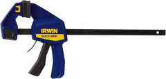 Irwin - 12" Capacity, 3-3/16" Throat Depth Carbon Steel Bar Clamp - 300 Lb Clamping Pressure, 19-1/4" OAL, 492.13mm Max Spread - Caliber Tooling