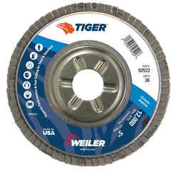 5″ Tiger Disc Abrasive Flap Disc, Angled, Alum. Backing, 36Z, 7/8″ Arbor Hole - Caliber Tooling