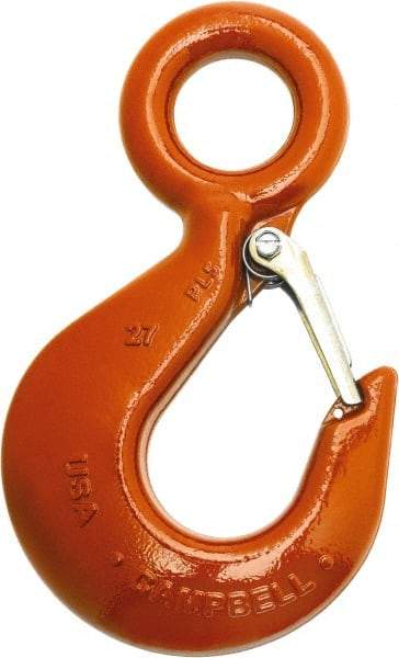 Campbell - 10,000 Lb Capacity, Chain Grade 100, Alloy Steel Eye Hook - 6.22" Reach, 1-9/16" Eye ID, 8.44" OAL, Painted Orange - Caliber Tooling