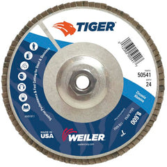 7″ Tiger Disc Abrasive Flap Disc, Angled, Alum. Backing, 24Z, 5/8″-11 UNC Nut - Caliber Tooling