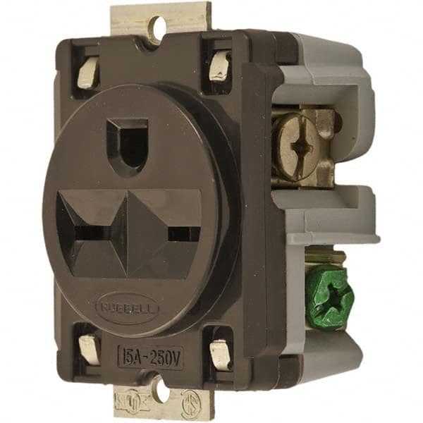 Hubbell Wiring Device-Kellems - 250 VAC 15A NEMA 6-15R Industrial Grade Brown Straight Blade Single Receptacle - Caliber Tooling