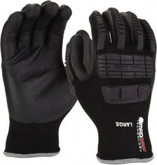 PRO-SAFE - Size L (9) Nitrile Coated Nylon/Nitrile Work Gloves - Palm & Fingers Coated, Slip-On Cuff, Black, Paired - Caliber Tooling