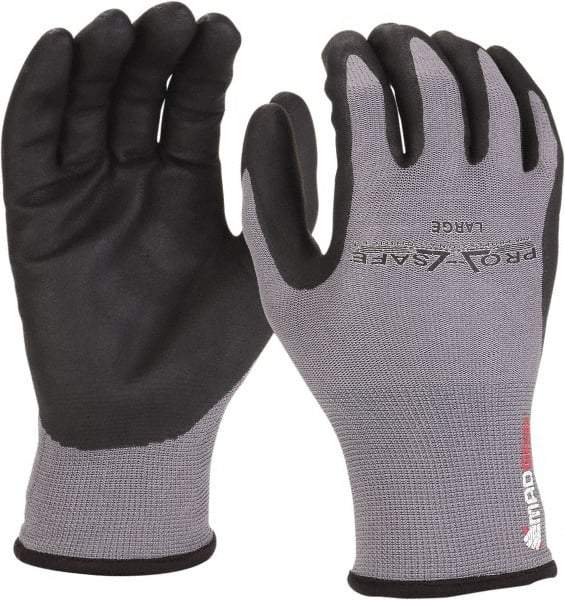 PRO-SAFE - Size M (8) Nitrile Coated Nylon/Nitrile Work Gloves - Palm & Fingers Coated, Slip-On Cuff, Black/Gray, Paired - Caliber Tooling