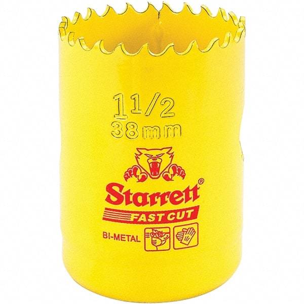 Starrett - 1-1/2" Diam, 1-5/8" Cutting Depth, Hole Saw - High Speed Steel Saw, Toothed Edge - Caliber Tooling