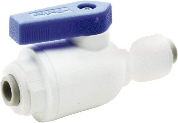 Parker - 1/4 x 3/8" Pipe, Full Port, Polypropylene Valve Union Connector Ball Valve - Bi-Directional, Push-to-Connect x Push-to-Connect Ends, Wedge Handle, 150 WOG - Caliber Tooling