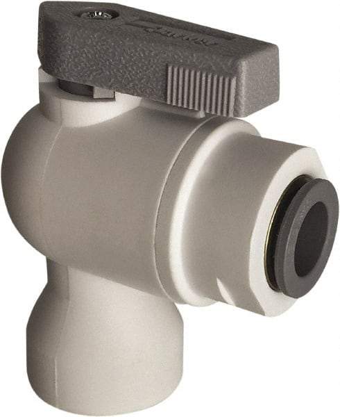 Parker - 1/8" Pipe, Full Port, Polypropylene Valve Female Elbow Ball Valve - Bi-Directional, Push-to-Connect x FNPT Ends, Wedge Handle, 150 WOG - Caliber Tooling