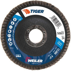 4-1/2″ Tiger Disc Abrasive Flap Disc, Angled, Phenolic Backing, 24Z, 7/8″ Arbor Hole - Caliber Tooling