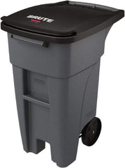 Rubbermaid - 32 Gal Gray Rectangle Trash Can - Plastic, None Graphic, 37.16" High x 20.62" Wide, Lid Included - Caliber Tooling