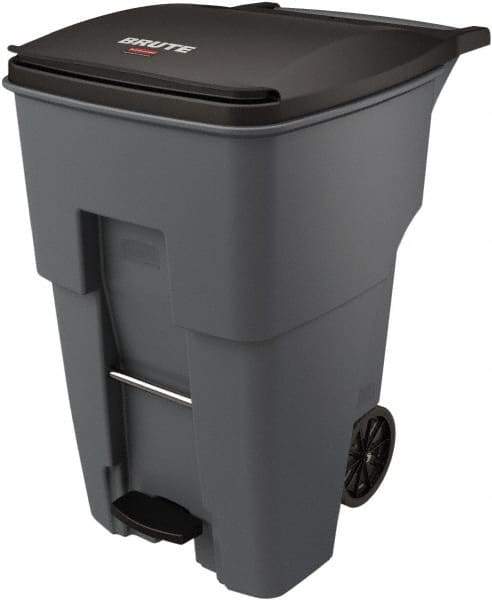 Rubbermaid - 95 Gal Gray Rectangle Trash Can - Plastic, None Graphic, 46.02" High x 28.6" Wide, Lid Included - Caliber Tooling