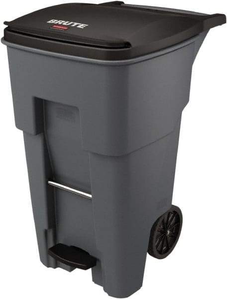 Rubbermaid - 65 Gal Gray Rectangle Trash Can - Plastic, None Graphic, 44.74" High x 25.33" Wide, Lid Included - Caliber Tooling