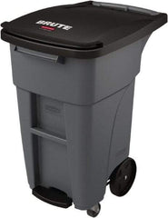 Rubbermaid - 32 Gal Gray Rectangle Trash Can - Plastic, None Graphic, 37.16" High x 20.62" Wide, Lid Included - Caliber Tooling