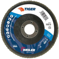 5″ Tiger Disc Abrasive Flap Disc, Angled, Phenolic Backing, 120Z, 7/8″ Arbor Hole - Caliber Tooling