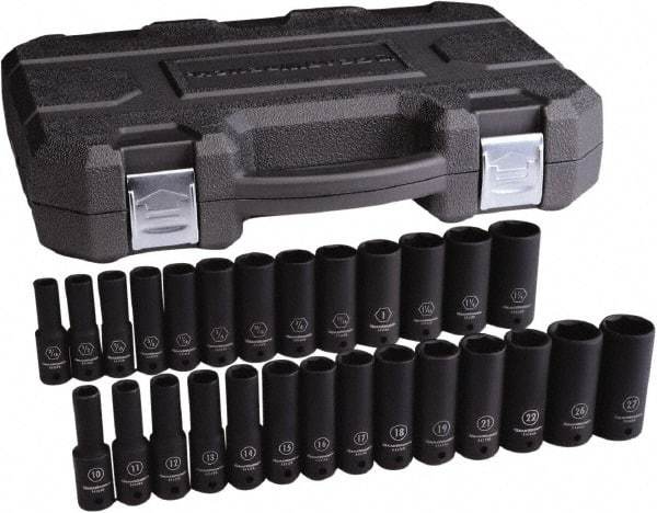 GearWrench - 27 Piece 1/2" Drive Black Finish Deep Well Impact Socket Set - 6 Points, 7/16" to 1-1/4" (10mm to 27mm) Range, Inch/Metric Measurement Standard - Caliber Tooling