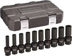 GearWrench - 10 Piece 1/2" Drive Black Finish Deep Well Impact Socket Set - 6 Points, 10mm to 19mm Range, Metric Measurement Standard - Caliber Tooling