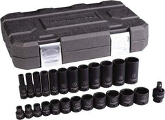 GearWrench - 25 Piece 3/8" Drive Black Finish Deep Well Impact Socket Set - 6 Points, 5/16" to 1" Range, Inch Measurement Standard - Caliber Tooling