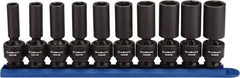 GearWrench - 10 Piece 3/8" Drive Black Finish Deep Well Impact Socket Set - 6 Points, 10mm to 19mm Range, Metric Measurement Standard - Caliber Tooling