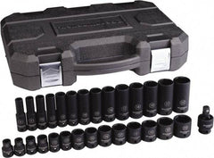 GearWrench - 29 Piece 3/8" Drive Black Finish Deep Well Impact Socket Set - 6 Points, 8mm to 22mm Range, Metric Measurement Standard - Caliber Tooling