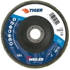 6″ Tiger Disc Abrasive Flap Disc, Angled, Phenolic Backing, 40Z, 7/8″ Arbor Hole - Caliber Tooling