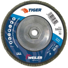 6″ Tiger Disc Abrasive Flap Disc, Angled, Phenolic Backing, 40Z, 5/8″-11 UNC Nut - Caliber Tooling