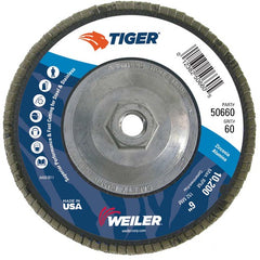 6″ Tiger Disc Abrasive Flap Disc, Angled, Phenolic Backing, 60Z, 5/8″-11 UNC Nut - Caliber Tooling