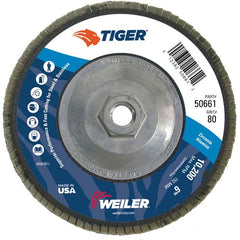 6″ Tiger Disc Abrasive Flap Disc, Angled, Phenolic Backing, 80Z, 5/8″-11 UNC Nut - Caliber Tooling