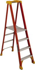 Louisville - 3 Steps, 4' High, Type IA Rating, Fiberglass Platform Ladder - 300 Lb Capacity, 24-7/8" Base Width - Caliber Tooling