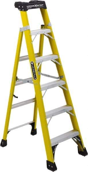 Louisville - 5 Steps, 6' High, Type IAA Rating, Fiberglass Step Ladder - 375 Lb Capacity, 23-1/4" Base Width - Caliber Tooling