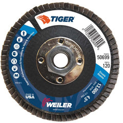 4-1/2″ Tiger Disc Abrasive Flap Disc, Flat, Phenolic Backing, 120Z, 5/8″-11 UNC Nut - Caliber Tooling