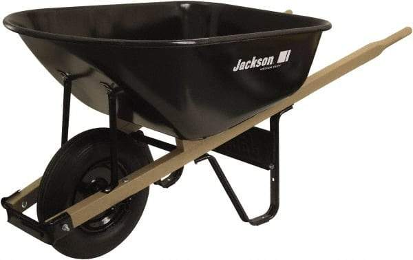 True Temper - 6 Cu Ft Capacity Wheelbarrow with 16" Pneumatic Wheel - Wood Handle, 58-3/4" Long x 25-1/2" Wide x 27" High, Black - Caliber Tooling