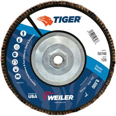 7″ Tiger Disc Abrasive Flap Disc, Flat, Phenolic Backing, 120Z, 5/8″-11 UNC Nut - Caliber Tooling